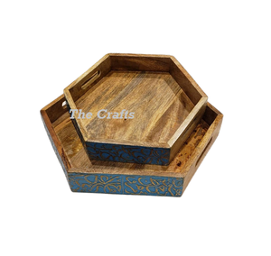 Plateau de service en bois de différentes tailles avec travail islamique Vaisselle de cuisine de qualité exclusive Plateau de nourriture Lot de 2 - Product Image 5