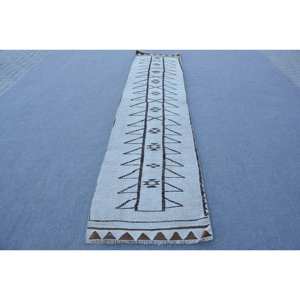 Tapis Moderne en Laine Blanc et Marron de 2.6X11,3 Pieds, Style Turc Tabriz Rectangulaire Patchwork Latex de 10mm pour Décoration de Couloir et de Chambre - Product Image 1