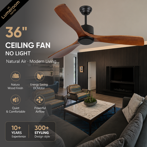 36 Inch Solid Wood Ceiling <b>Fan</b> Without Light, Reversible DC Motor Ceiling <b>Fan</b> with <b>Remote</b> <b>Control</b> for Bedroom Living Room - Product Image 1