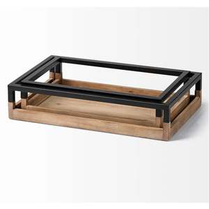 Venta al por mayor, organizador de frutas secas de madera rústica decorativa de granja, bandeja de madera para servir con asas de metal, uso para cocina 2025 - Product Image 6