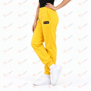 Yellow <b>Fleece</b> <b>jogger</b> Pants <b>Women</b> Casual Mid Waist Elastic Drawstring Full Length Solid Color Pocket Design Regular Fit Autumn - Product Image 4