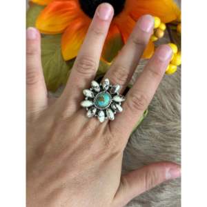 Southwest Handmade Turquoise Opal <b>Sterling</b> <b>Silver</b> Bezel Set <b>Adjustable</b> <b>Ring</b> - Product Image 2