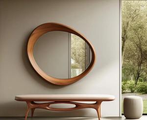 Top Demanded Handcrafted Art <b>Deco</b> Asymmetrical Walnut <b>Mirror</b> Irregular Wooden Wall Art Eco-Friendly Cheap Price - Product Image 3
