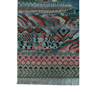 Tapis Manchaha bleu noué à la main en laine et soie de bambou, épaisseur 10 mm, motif géométrique abstrait pour la maison, couloir, modèle rectangulaire - Les-2871 - Product Image 4