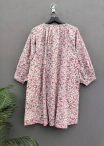 เดรสแม็กซี่ลายดอกไม้สำหรับผู้หญิงผ้าคอตตอนพิมพ์ลายน้ำหนักเบาซักได้อย่างยั่งยืนยาวสามส่วนธรรมชาติ - Product Image 6