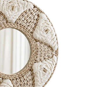 Espejo de Pared con Marco de Fibra y Conchas Marinas con Diseño Floral, Espejo Decorativo Hecho a Mano, Adorno Decorativo para Colgar en la Pared - Product Image 3