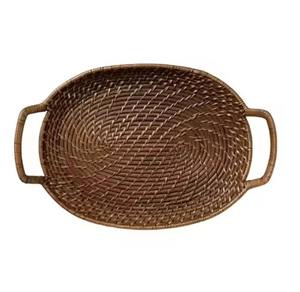 Plateau en rotin à bords incurvés avec poignées pour la restauration, hôtel, buffet, spa, station de pique-nique, événement, service et présentation au détail - Product Image 5