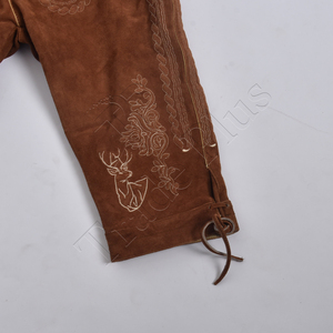 Meilleur court bavarois authentique pour hommes avec jarretelle en cuir de vachette suédé boutons de broderie sur le devant fermeture poches avant - Product Image 3