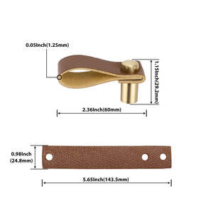 Mughalcrafts Modern round Brass & Leather Cabinet <b>Knob</b> for Kitchen Bedroom Living Room <b>Copper</b> <b>Door</b> Handle Wardrobe Home Use - Product Image 2