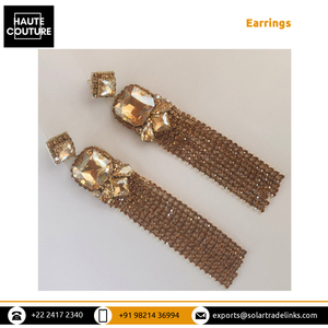 Boucles d'oreilles pendantes exclusives faites à la main, brodées à la main, avec pompons en or topaze, pour femmes, disponibles avec un design personnalisé - Product Image 3