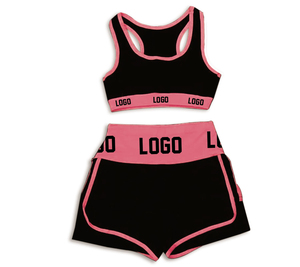 Conjunto de Top Deportivo y Pantalones Cortos de Yoga para Mujer, Cintura Alta, Color Sólido, con Logotipo Frontal, Secado Rápido, 2 Piezas, Venta al Por Mayor - Product Image 1