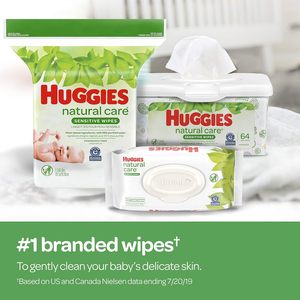 Lingettes pour bébé HUGGIES Natural Care sans parfum, pour peaux sensibles, paquet à ouverture facile, 32 lingettes au total - Product Image 2