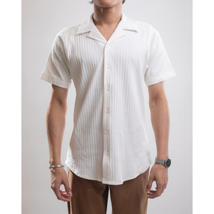 Camiseta de media manga de punto gofres informal para hombre, diseño ligero cómodo, elegante tela transpirable de algodón 100% para todos los días - Product Image 1