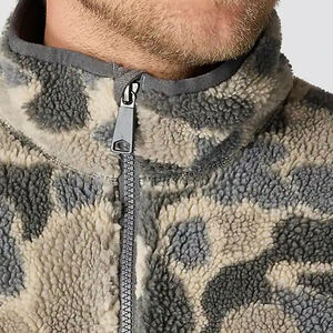 Mens Quarter Zip Fleece <b>Camo</b> <b>Jacket</b> with Abstract Digital Pattern High Neck Collar and Zippered Kangaroo Pouch Outdoor Warm Top - Product Image 2
