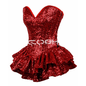 Vestido Corsé Glamuroso con Lentejuelas Plateadas y Camisa en Capas, Vestido de Fiesta para Damas - Product Image 3