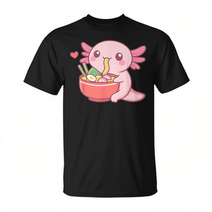 Maglietta con simpatico axolotl che mangia ramen, idea regalo promozionale per gli amanti della cibo kawaii - Product Image 3