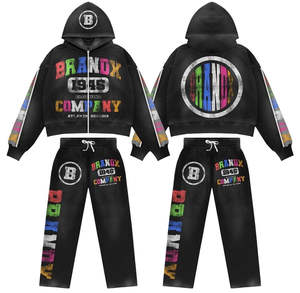 Venta al por mayor de chándal con logotipo personalizado, sudadera con detalle de diamantes de imitación brillantes, chándal, conjuntos para hombre, de gran tamaño Sudadera con capucha, sudadera vaquera con lágrimas - Product Image 4