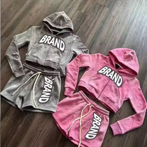 Survêtements à fermeture éclair unisexe de couleur unie Patch de détresse personnalisé Ensemble de pantalons de survêtement à capuche et délavés à l'acide Vente à chaud Survêtement Logo avant - Product Image 1