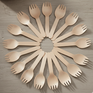 Cuillères à fourchette en bois en vrac 160 mm, bois de bouleau de qualité alimentaire, ustensiles jetables pour la restauration et les événements, cuillères à fourchette en bois naturel compostables - Product Image 6