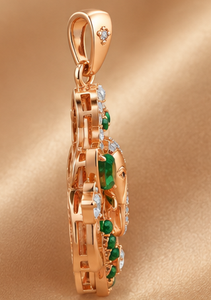 Collar con Colgante de Ganesha, Chapado en Oro, Acero Inoxidable, con Circonita Verde, Estilo Diamante, Joyería para Mujer, para Fiestas - Product Image 3