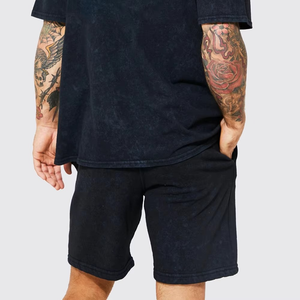 Conjunto de dos piezas con estampado de logotipo personalizado bordado Vintage 100% algodón precio bajo lavado ácido hombres camisas y pantalones cortos conjunto de hombres - Product Image 5