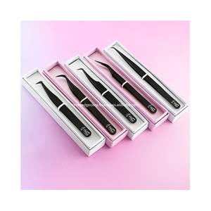 Ensemble de pinces à cils professionnelles Premium Black Nano & Fiber Tip pour extensions de cils, outil pour volume russe, usage professionnel en salon - Product Image 4
