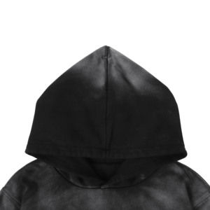 Sweats à capuche brodés gris en coton épais 400gsm French Terry 460 g/m² 100% délavés à l'acide sans poches - Product Image 3