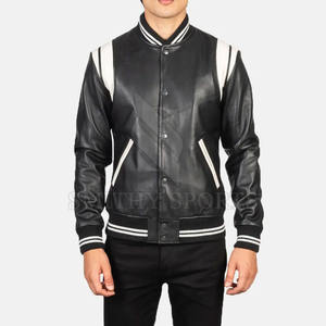 Meilleure veste en cuir de vache de haute qualité pour hommes style de rue haute avec col montant motif de lettres en toile à bas prix - Product Image 1