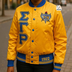 Chaqueta Universitaria Sigma Gamma Rho, Ropa Urbana, Logotipo Personalizado, Ribete en Contraste, Estilo Vintage, Reversible, Resistente al Viento, Poliéster Ecológico, Talla Grande - Product Image 1