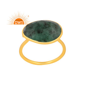 แหวนเงินแท้18K ประดับพลอยมรกตธรรมชาติชุบทอง18K สำหรับเป็นของขวัญสำหรับผู้หญิง - Product Image 1