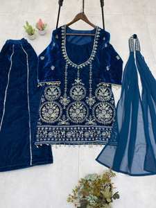 Conjunto de Salwar Kameez de Terciopelo Indio Pakistaní, Ropa Étnica para Mujer, Fiesta, Boda, Playa, Estilo Bollywood, Secado Rápido, Todas las Temporadas - Product Image 4