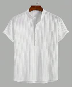 T-shirts à col en V décontractés pour hommes Tissu tissé de conception solide Poids de 200 grammes - Product Image 1