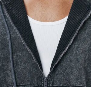 Sudaderas con Capucha y Cremallera de Felpa Francesa Gruesa, Color Negro Lavado a la Piedra - Product Image 5