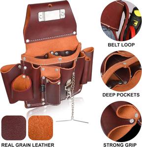 Hot Selling Heavy Duty Grain <b>Leather</b> Electrician <b>Tool</b> Pouch | 9-Pocket Belt Holster Tape Clip 3.6" Tunnel Loop OEM Customizable - Product Image 2