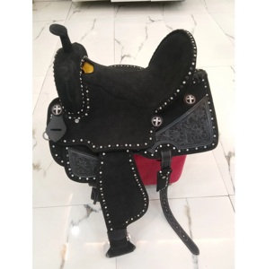 เบาะหนังแบบเย็บปะลายดอกไม้สไตล์ตะวันตกหนังสีดำสำหรับนักขับขี่เบาะหนังสีดำ - Product Image 4