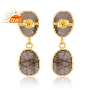 Venta caliente 925 Plata de Ley 18K chapado en oro Natural labradorita piedra preciosa pendiente Demi joyería fina para mujer regalo para ella - Product Image 2