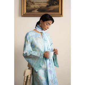 Ensemble chemise brodée et dupatta en soie satinée imprimée avec pantalon en tissu lawn imprimé AYZEL-BIC-043 - Product Image 2