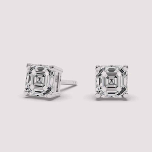 Boucles d'oreilles en or jaune blanc 14K de qualité supérieure Asscher Cut Moissanite Diamond Cute Studs for Wedding Anniversary Everyday Wear - Product Image 3