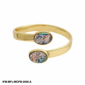 Handcrafted Abalone Mother of Pearl Inlay Brass Bypass Bangle <b>Adjustable</b> Gold-Tone Open Cuff <b>Bracelet</b> for Women - Product Image 5