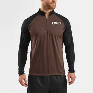 2024 personnalisé hucai hommes à manches longues col entonnoir demi-zip haut d'entraînement vêtements de sport Muscle Zip athlétique chemise de sport - Product Image 2