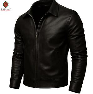 Veste bomber classique en cuir véritable pour homme, cuir véritable fait à la main, solide, décontractée, fermeture éclair, service OEM, fabriqué au Pakistan - Product Image 1