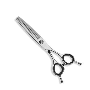 Ciseaux à effiler les cheveux en acier métallique poli miroir Ciseaux à effiler avec repose-doigt et anneau en caoutchouc noir - Product Image 1