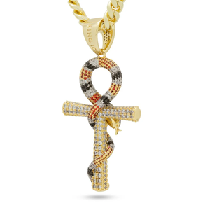 Elegant Design Gold <b>Cross</b> Pendant with Diamond Snake Design & Sparkling Stones for <b>Men</b> Women Daily Purpose Use from India - Product Image 2
