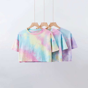 Nouveau femmes décontracté haut court à la mode Polyester cravate teinture femmes T-Shirts pour femmes cravate teinture à manches courtes dames t-shirt - Product Image 4