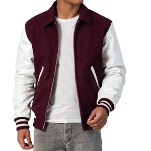 Chaqueta Varsity Unisex con Cierre Completo, Cuerpo de Lana, Mangas de Cuero, Estilo Béisbol, Forro Acolchado, Diseño con Parches, Premium - Product Image 1