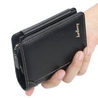 Dompet pria, dompet kulit pria kompak dengan RFID tengah lipat kompartemen untuk pria