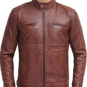 Veste de moto en cuir d'agneau véritable de grande taille marron de haute qualité, imperméable, écologique, respirante, à la mode - Product Image 1