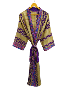 เสื้อคลุมเจ้าสาวน้ำหนักเบาชุดคลุมผ้าไหมสำหรับผู้หญิงชุดนอนเสื้อคลุมยาวพิมพ์ลายดอกไม้อินเดียชุดกิโมโนผ้าไหมส่าหรีรีไซเคิลวินเทจ - Product Image 2