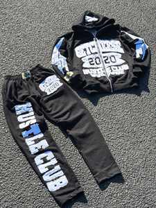 Personalizado de invierno con capucha Vintage ácido lavado apilado Flare sudor trajes Unisex 100% algodón Jogger pantalones desgastados conjunto de 2 piezas - Product Image 4