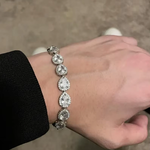 กำไลข้อมือเงินสเตอร์ลิงคิวบาสำหรับทั้งชายและหญิง925เงินแท้ประดับเพชรหลากสีลายหินสไตล์ฮิปฮอป - Product Image 1